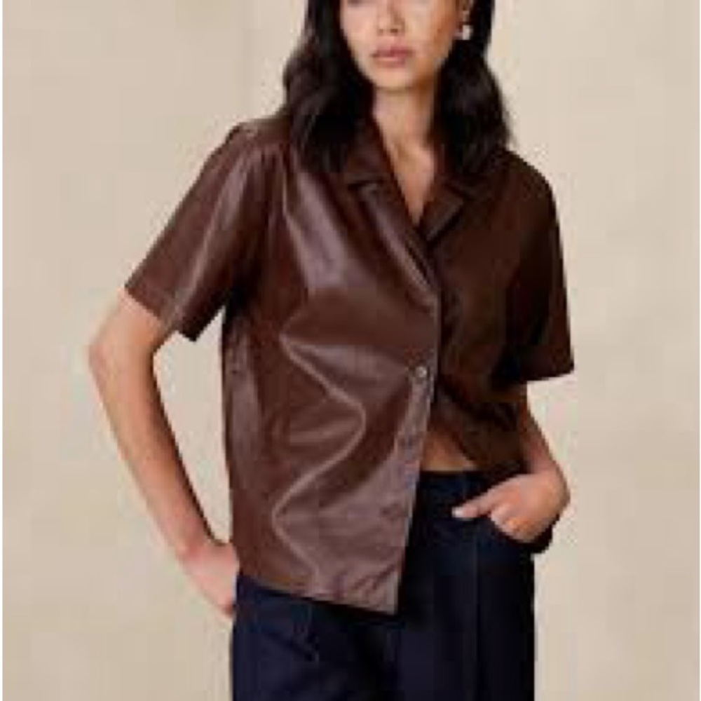 Brown Short Sleeve Leather Shirt | NWOT | Size XL
